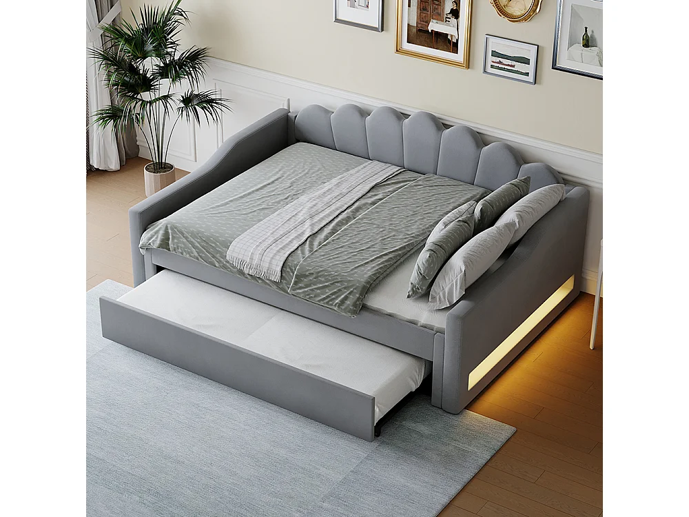Letto a scomparsa 140 x 200 cm, con striscia LED, grigio