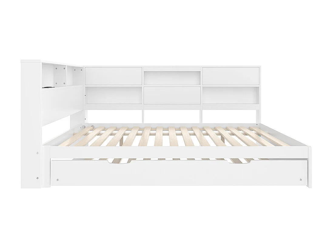 Schlafsofa 140 x 200 cm, mit Kopfteil und Stauraum, ausziehbares Bett, ohne Matratze, weiß