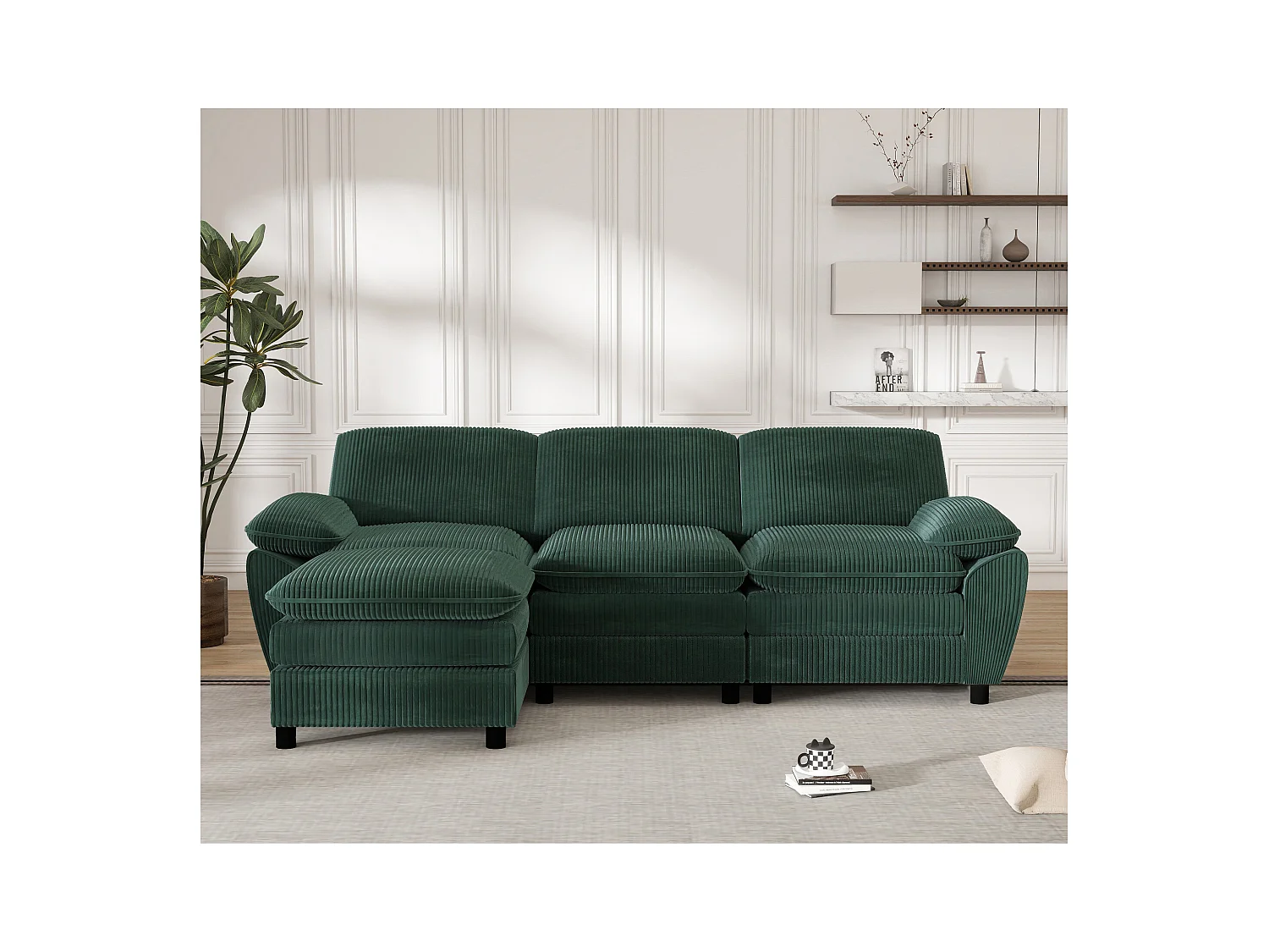 Modulaire bank, bank met twee kussens, lampionfluweel, met afneembare hoes, groen