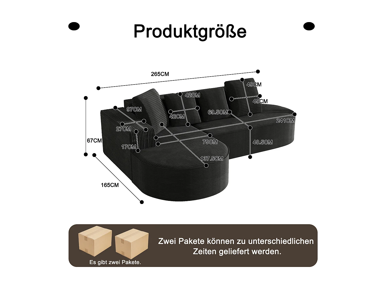 Modulares Sofa mit L-förmiger Chaiselongue, tiefe Sitzfläche, Polsterung aus komprimiertem Schaumstoff, schwarz