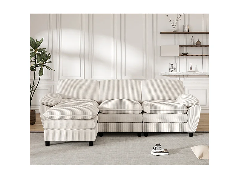 Modulares Sofa, Sofa mit zwei Kissen, Lampenvelours, mit abnehmbarem Bezug, weiß