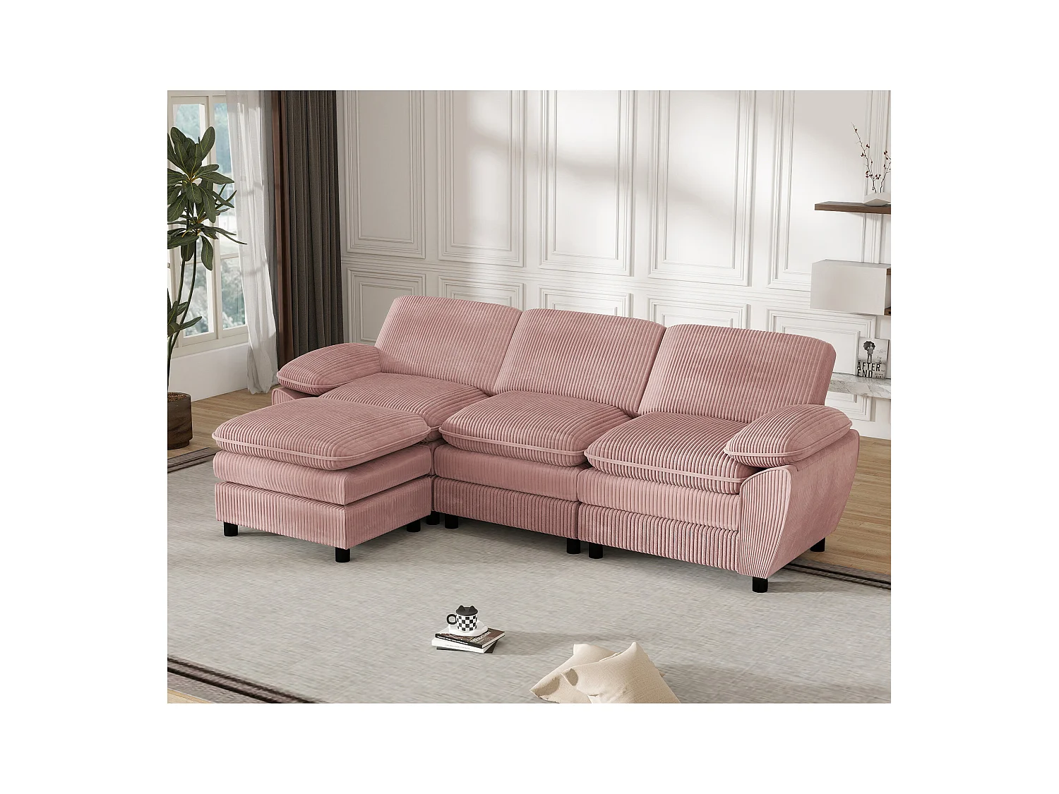 Modulaire bank, bank met twee kussens, lampionfluweel, met afneembare hoes, roze