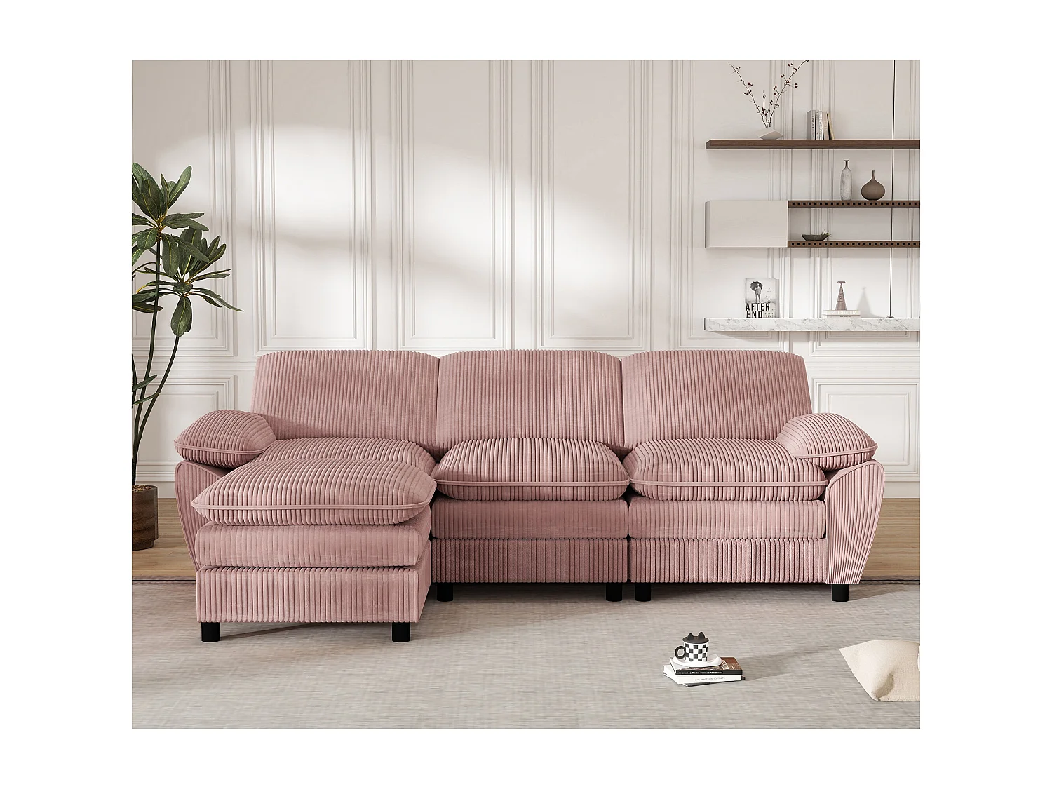 Modulaire bank, bank met twee kussens, lampionfluweel, met afneembare hoes, roze