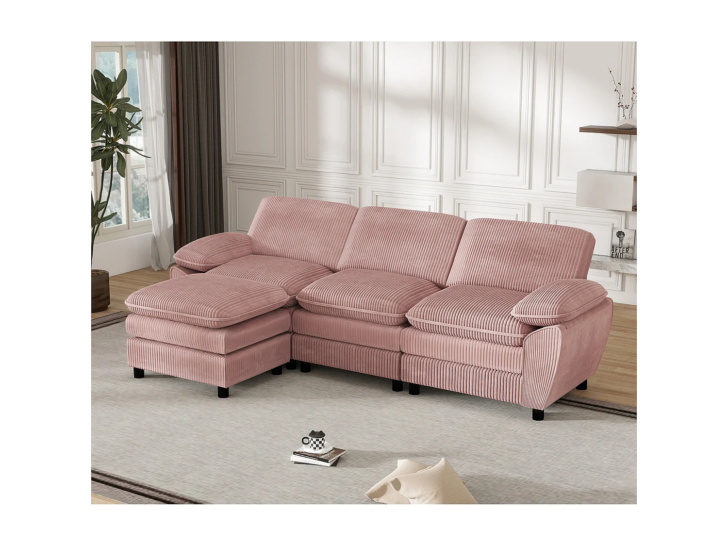 Modulaire bank, bank met twee kussens, lampionfluweel, met afneembare hoes, roze