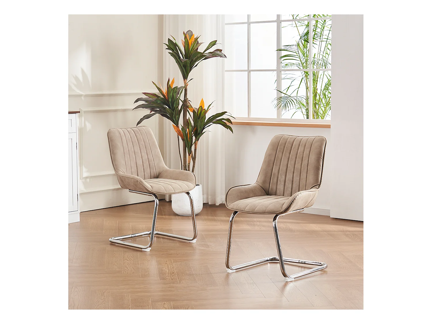 Chaise de salle à manger de style médiéval moderne, en cuir synthétique, lot de deux, couleur kaki.