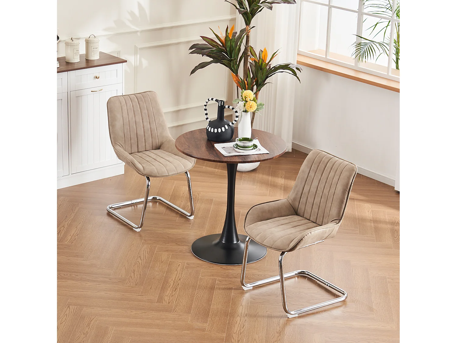 Chaise de salle à manger de style médiéval moderne, en cuir synthétique, lot de deux, couleur kaki.