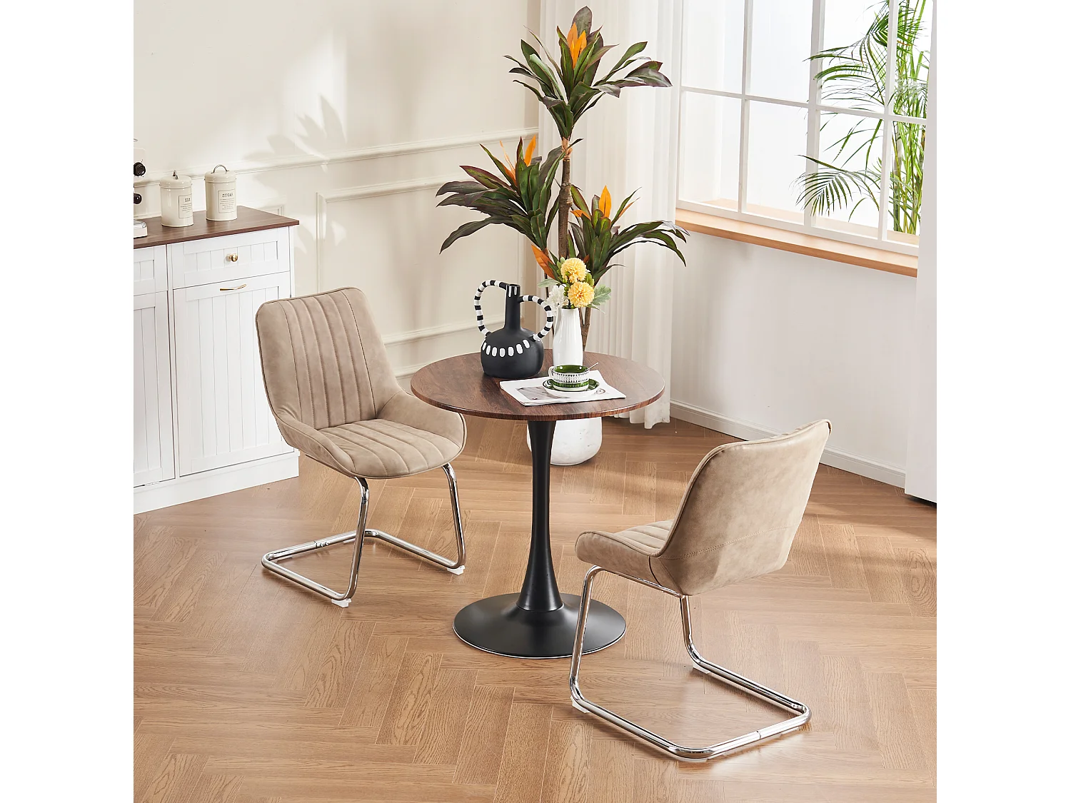 Chaise de salle à manger de style médiéval moderne, en cuir synthétique, lot de deux, couleur kaki.