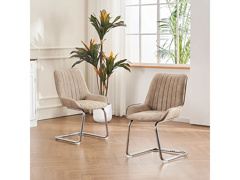 Chaise de salle à manger de style médiéval moderne, en cuir synthétique, lot de deux, couleur kaki.