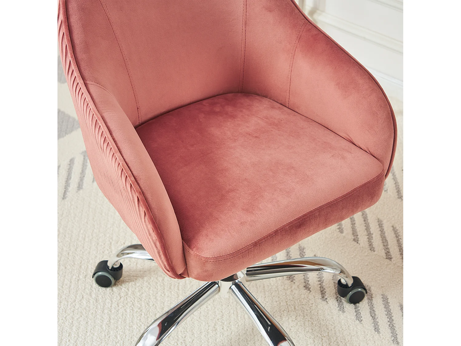 Chaise en velours réglable et pivotante, idéale pour la maison, le bureau, les loisirs et le maquillage, couleur rose foncé.