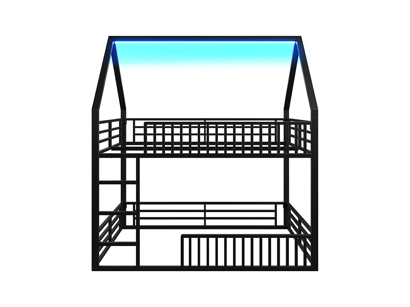 Lit superposé 140x200 avec barrière et éclairage LED, noir