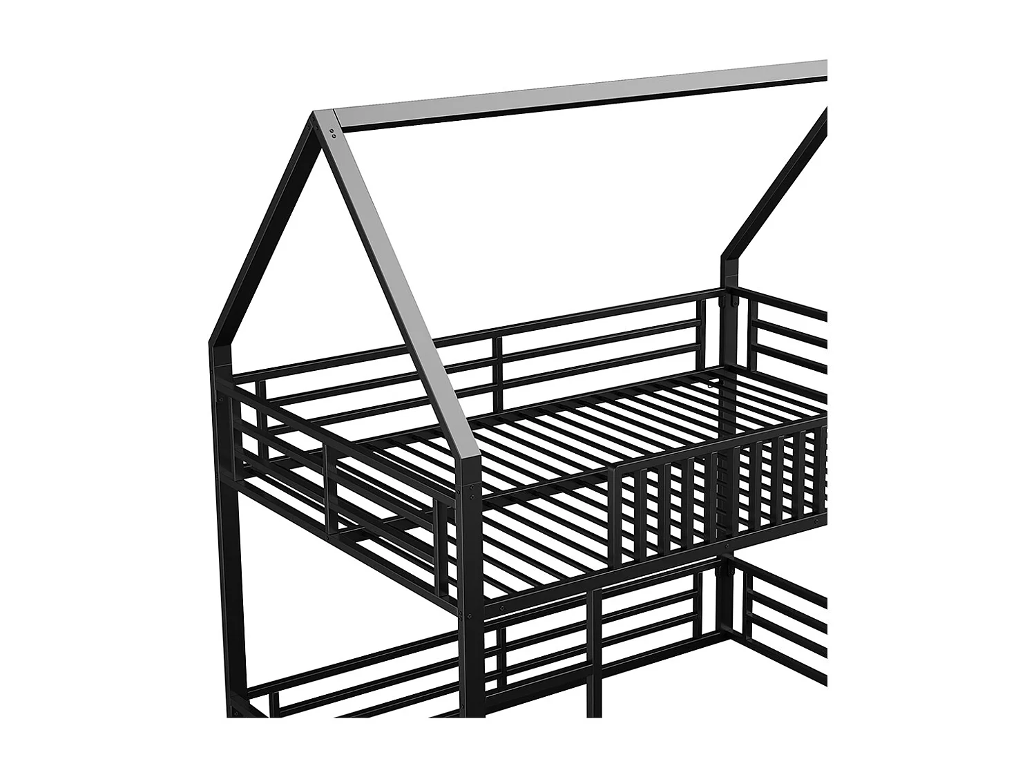 Lit superposé 140x200 avec barrière et éclairage LED, noir