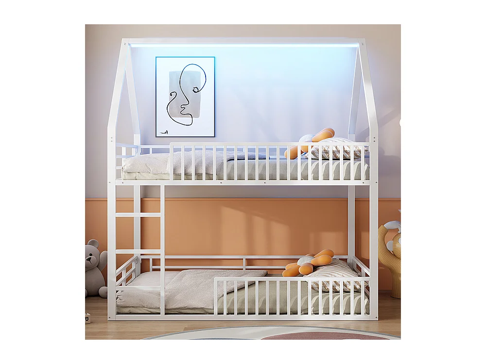 Lit enfant 140x200 avec barrières et éclairage LED, blanc