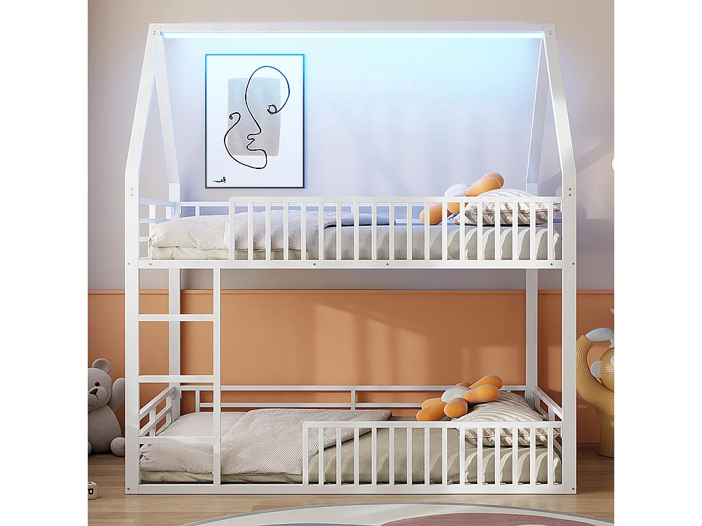 Lit enfant 140x200 avec barrières et éclairage LED, blanc
