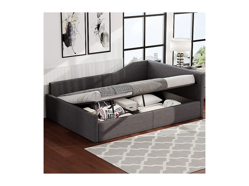 Sofá cama 140 x 200 cm con espacio de almacenamiento, gris