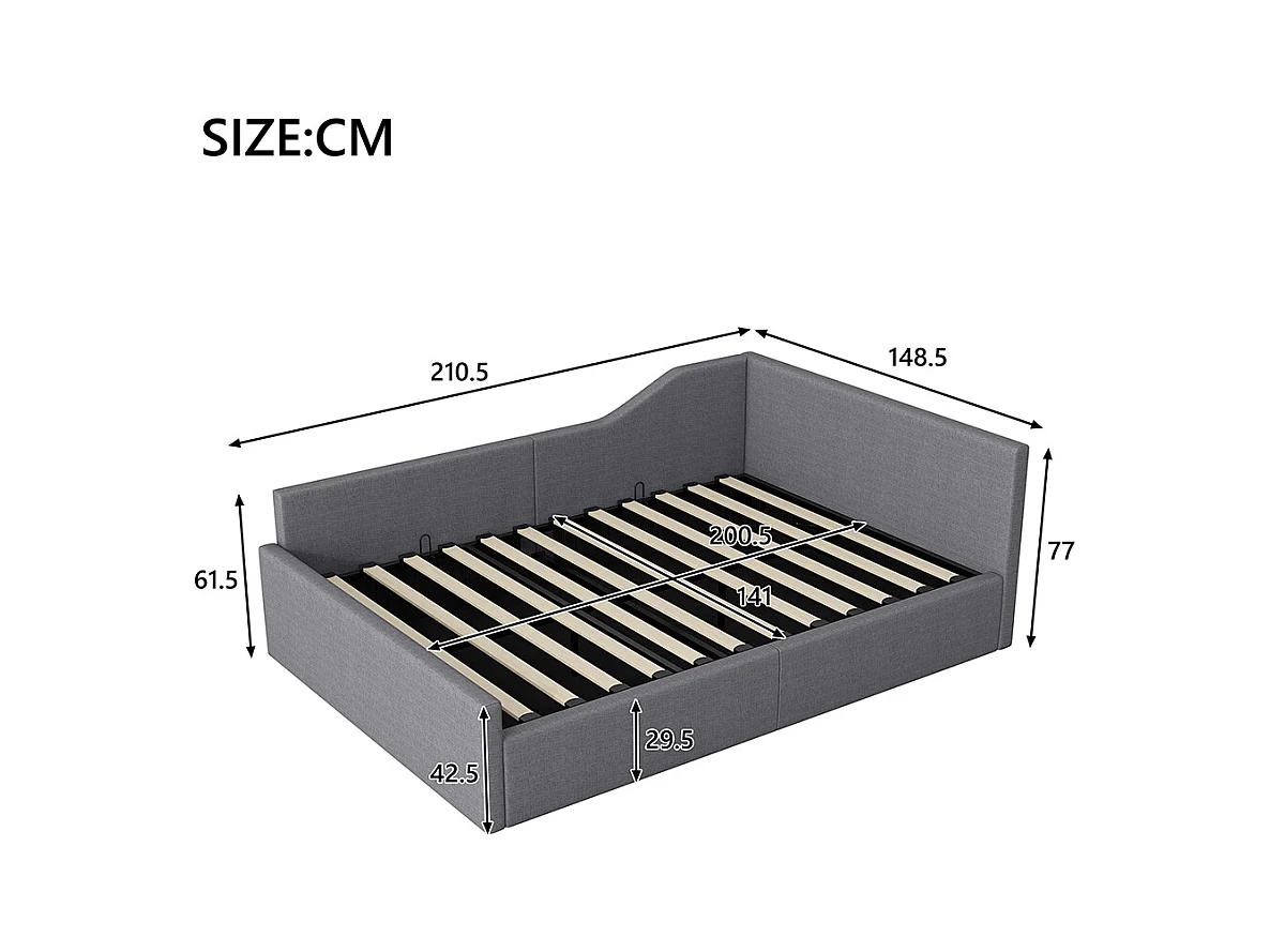 Sofá cama 140 x 200 cm con espacio de almacenamiento, gris