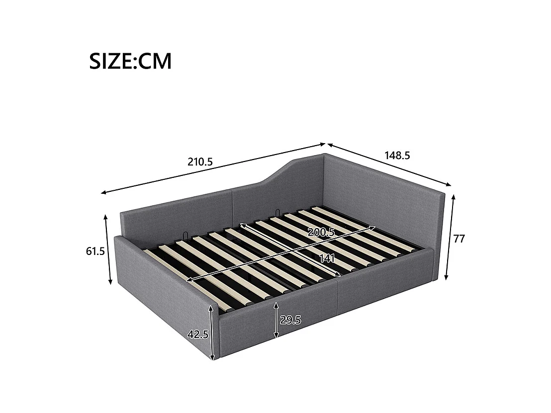 Sofá cama 140 x 200 cm con espacio de almacenamiento, gris