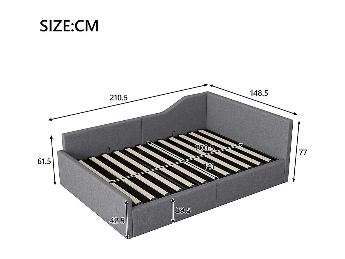 Canapé-lit 140 x 200 cm avec espace de rangement,gris
