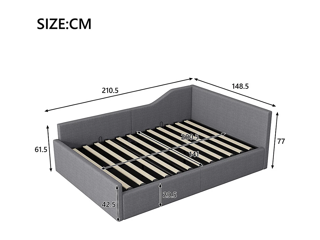 Canapé-lit 140 x 200 cm avec espace de rangement,gris