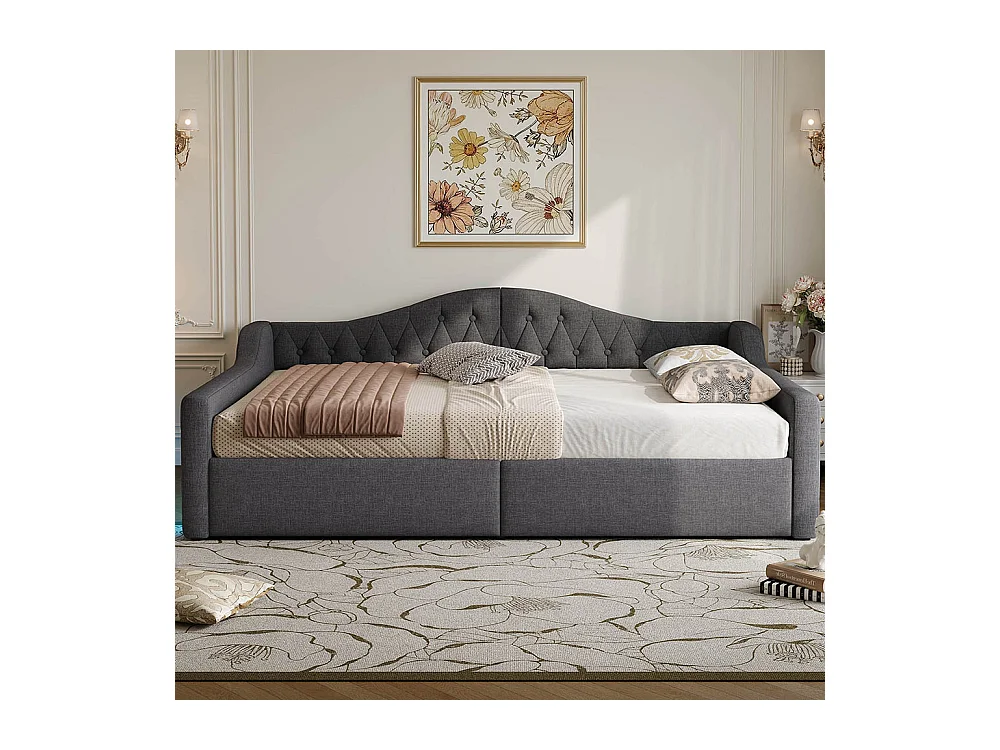 Sofá cama 140 x 200 cm, con tira LED, almacenamiento hidráulico, gris.