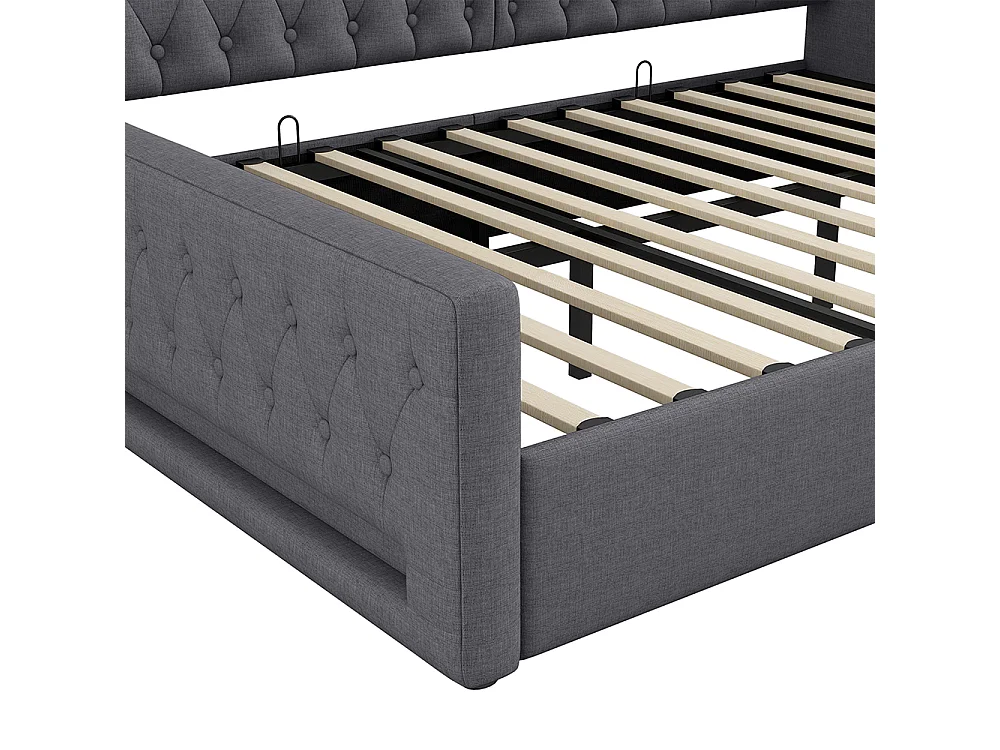 Sofá cama 140 x 200 cm, con tira LED, almacenamiento hidráulico, gris.