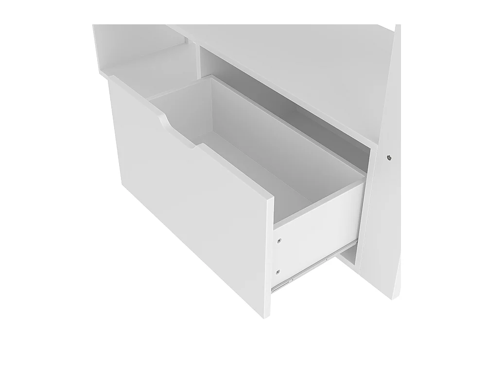 Lit mezzanine 140 x 200 cm, lit ludique avec bureau, équipé d'une lampe LED, d'un bureau, de tiroirs, d'étagères, sans matelas, couleur blanche.