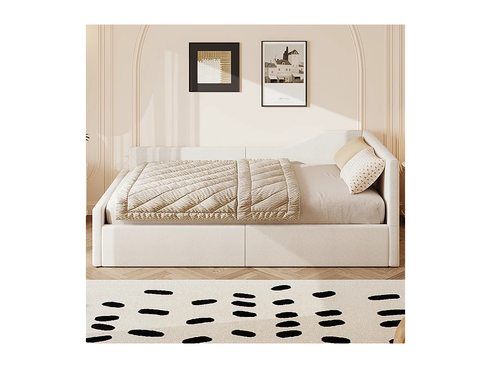 Slaapbank 140 x 200 cm met opbergruimte, beige