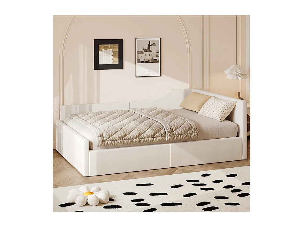 Slaapbank 140 x 200 cm met opbergruimte, beige