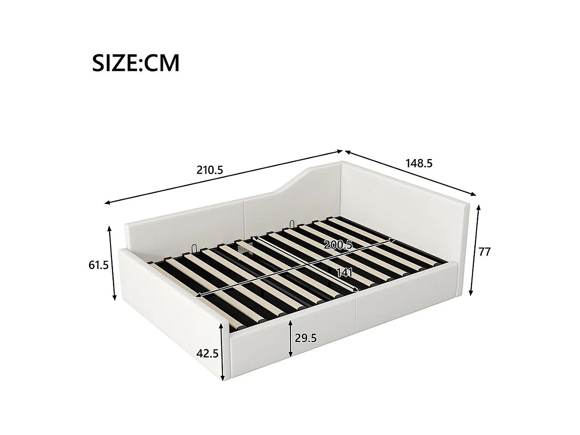 Slaapbank 140 x 200 cm met opbergruimte, beige