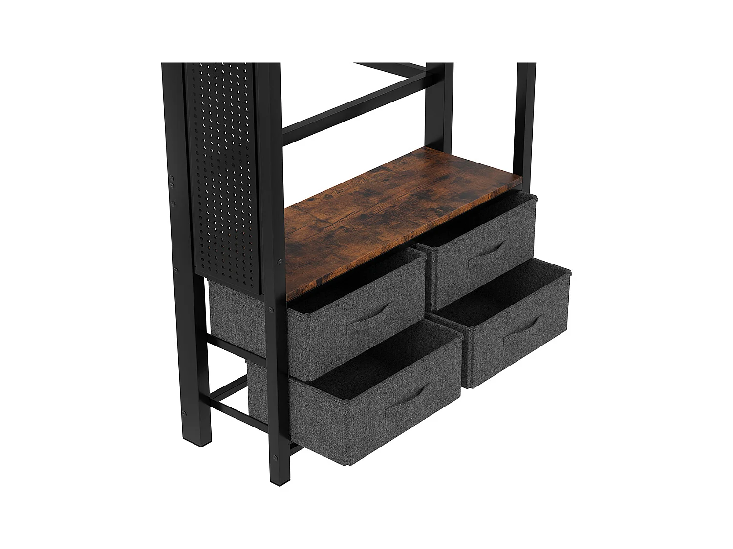 Lit mezzanine 90 x 200 cm, structure en fer, avec tringle à linge, étagères, tiroirs, prises USB + Type-C, bande LED, noir