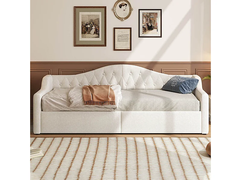 Sofá-cama 90 x 200 cm, com faixa LED, arrumação hidráulica, cor bege