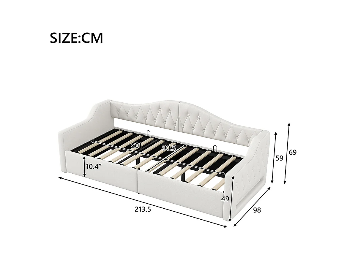 Canapé-lit 90 x 200 cm, avec bande LED, rangement hydraulique, couleur beige