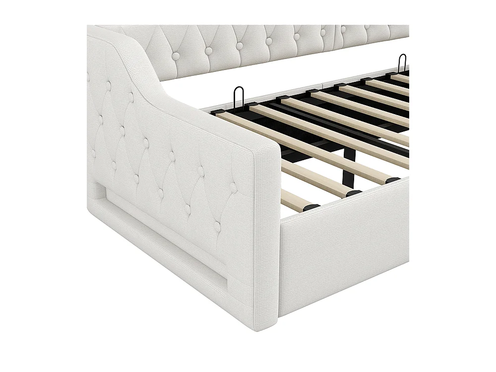 Canapé-lit 90 x 200 cm, avec bande LED, rangement hydraulique, couleur beige