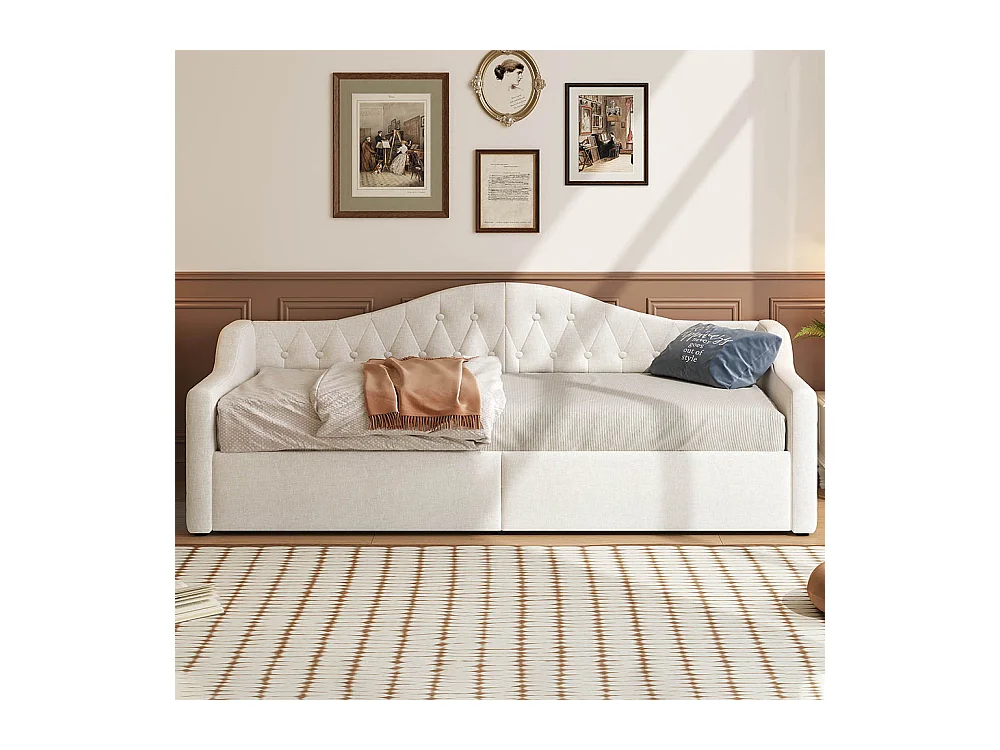 Schlafsofa 90 x 200 cm, mit LED-Streifen, hydraulischer Stauraum, Farbe Beige