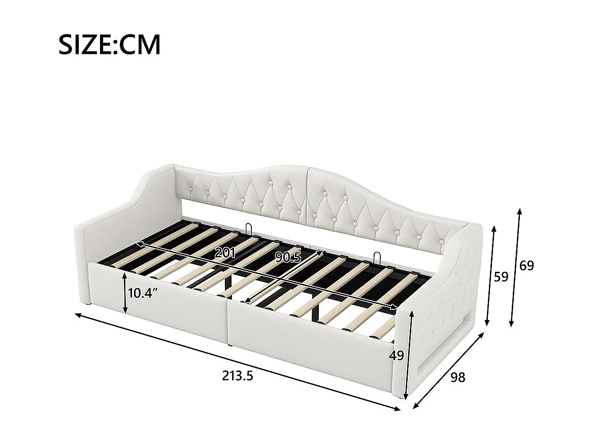 Schlafsofa 90 x 200 cm, mit LED-Streifen, hydraulischer Stauraum, Farbe Beige
