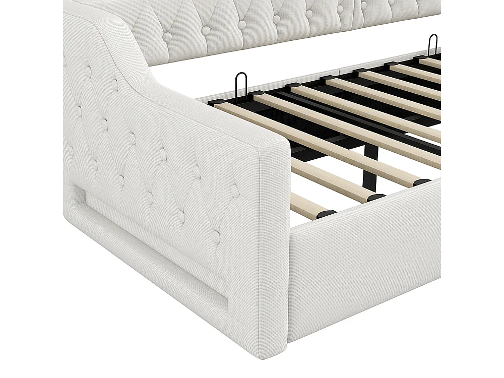 Schlafsofa 90 x 200 cm, mit LED-Streifen, hydraulischer Stauraum, Farbe Beige