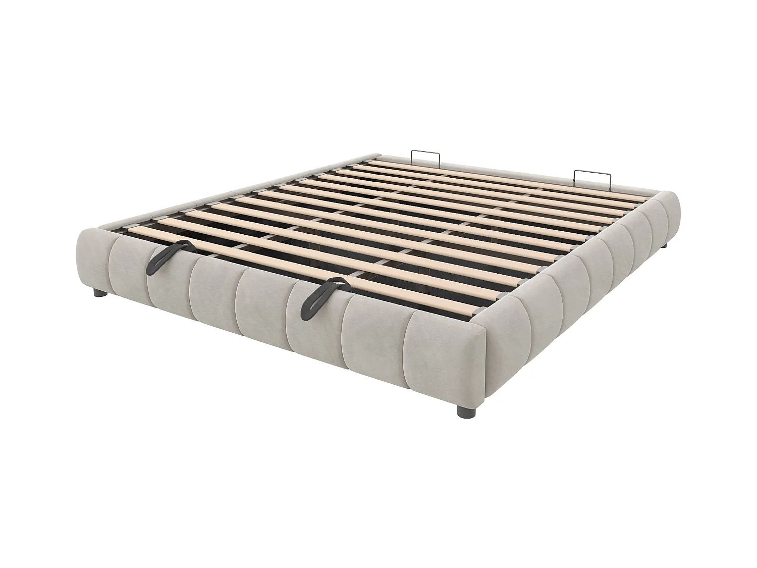 Cama tapizada para adulto 180 x 200 cm, sin cabecero, con tira LED (monocromática), somier con suspensión hidráulica, beige.