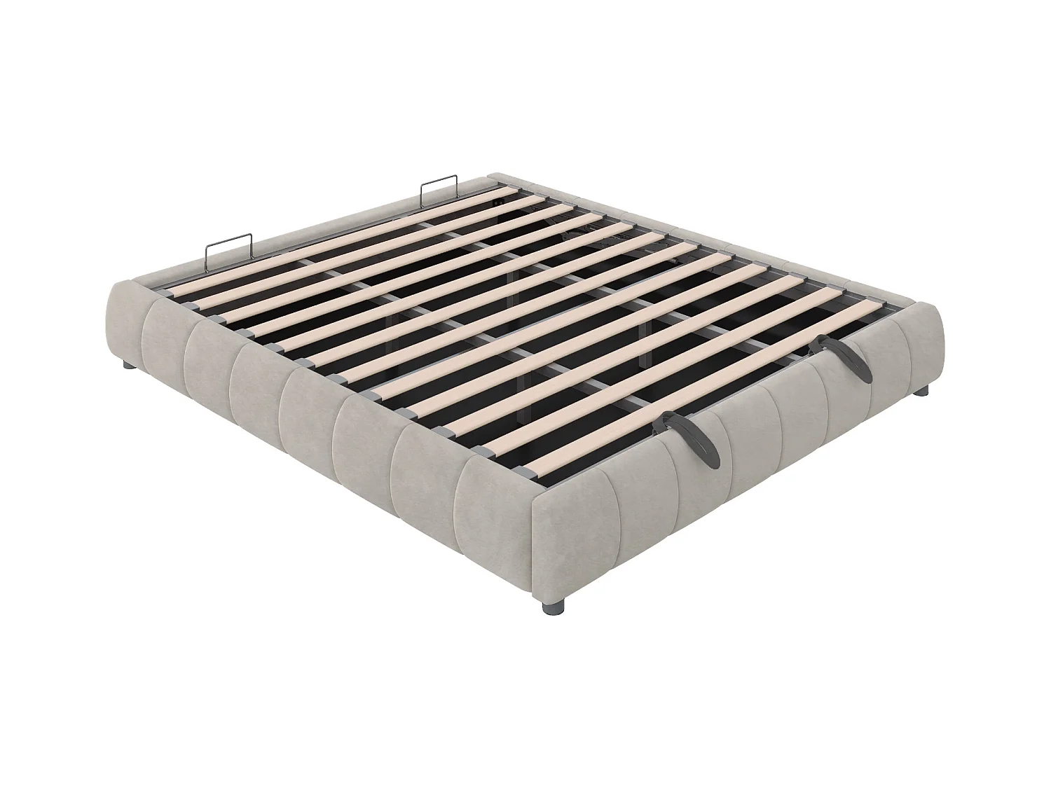 Cama tapizada para adulto 180 x 200 cm, sin cabecero, con tira LED (monocromática), somier con suspensión hidráulica, beige.