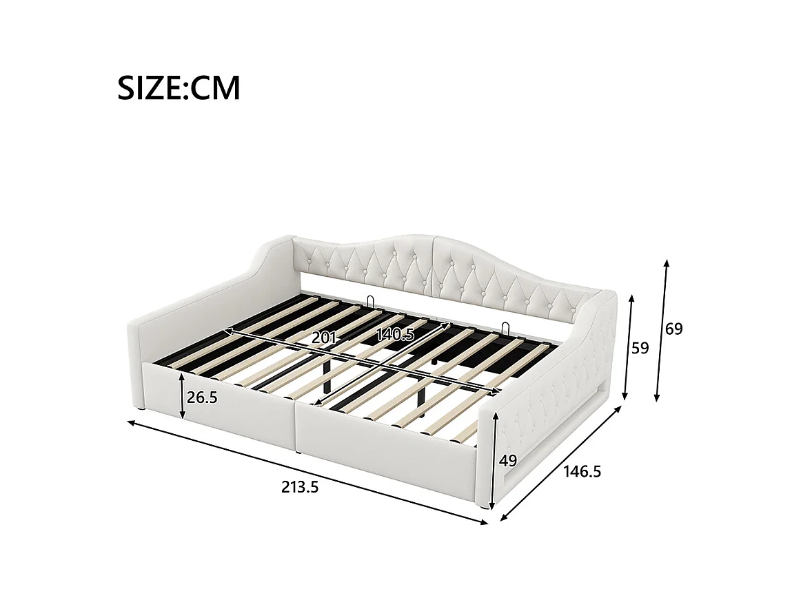 Sofá cama 140 x 200 cm, con tira LED, almacenamiento hidráulico, color beige.