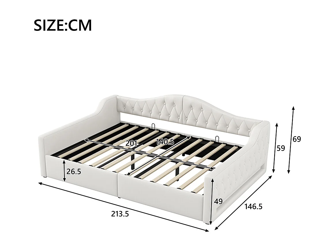 Canapé-lit 140 x 200 cm, avec bande LED, rangement hydraulique, couleur beige
