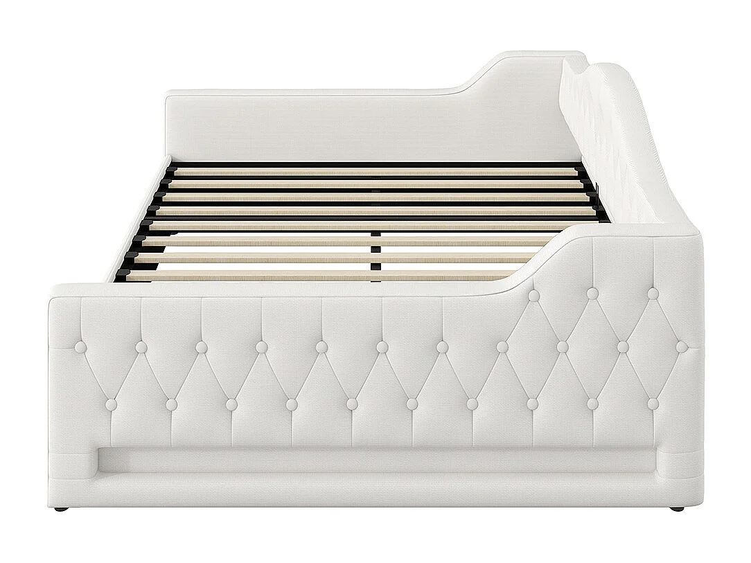 Canapé-lit 140 x 200 cm, avec bande LED, rangement hydraulique, couleur beige