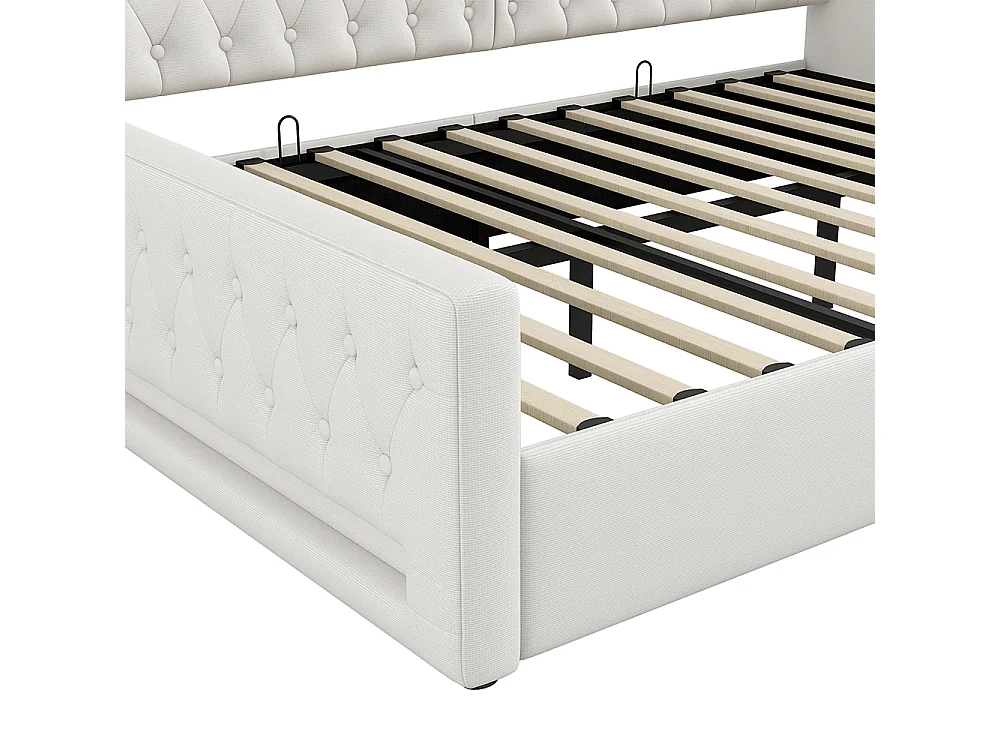 Canapé-lit 140 x 200 cm, avec bande LED, rangement hydraulique, couleur beige