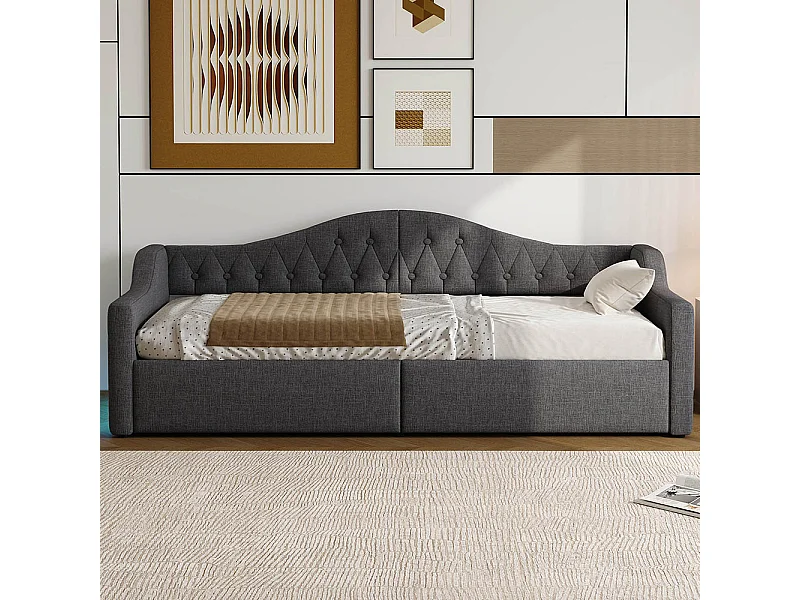 Sofá cama 90 x 200 cm, con tira LED, almacenamiento hidráulico, gris