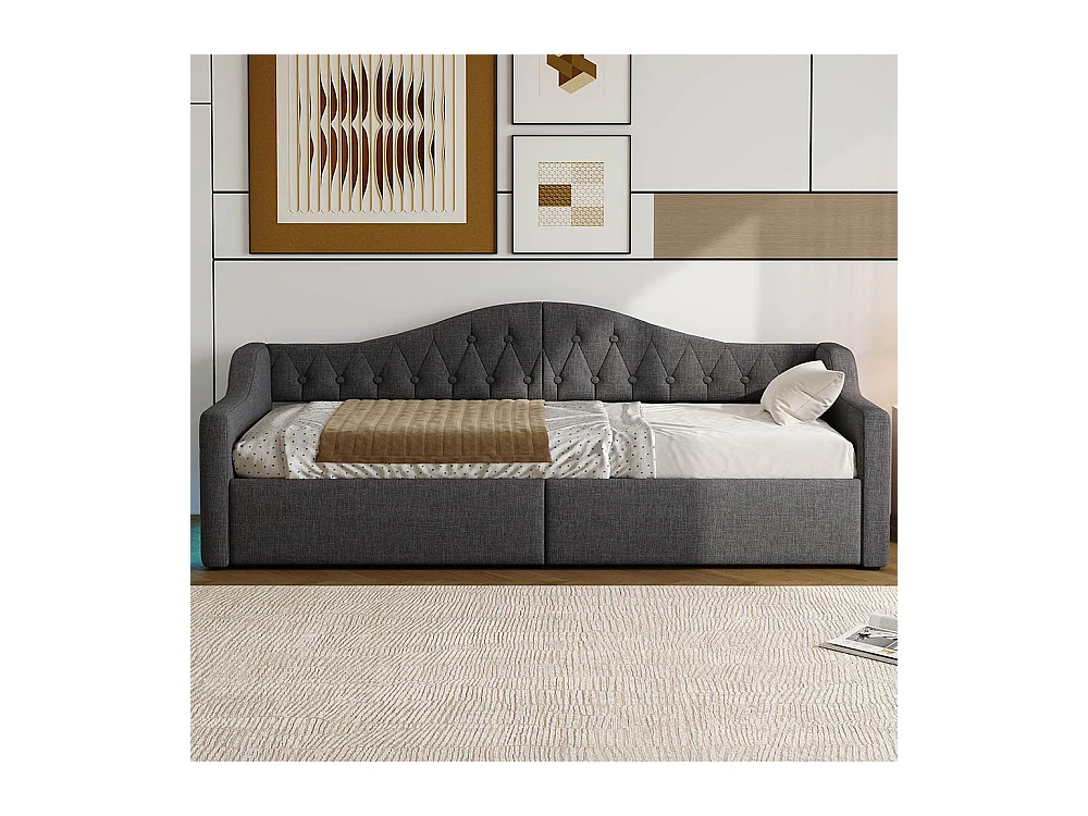 Sofá cama 90 x 200 cm, con tira LED, almacenamiento hidráulico, gris