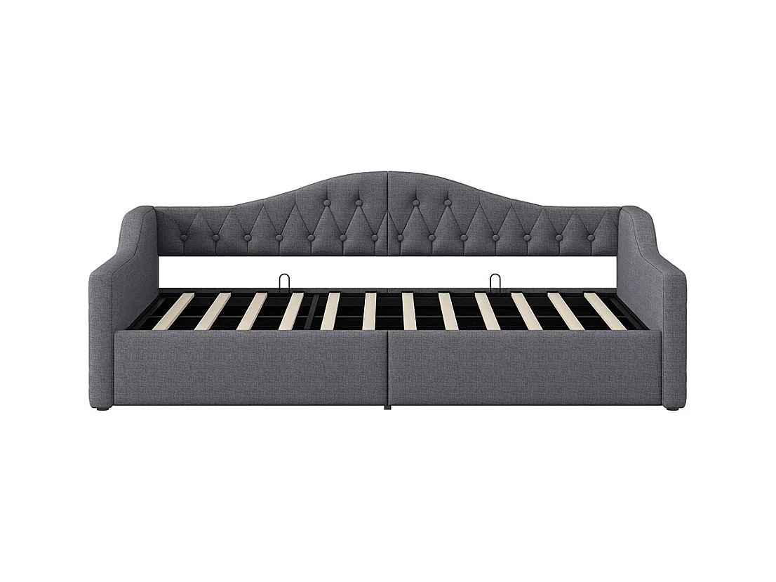 Sofá cama 90 x 200 cm, con tira LED, almacenamiento hidráulico, gris