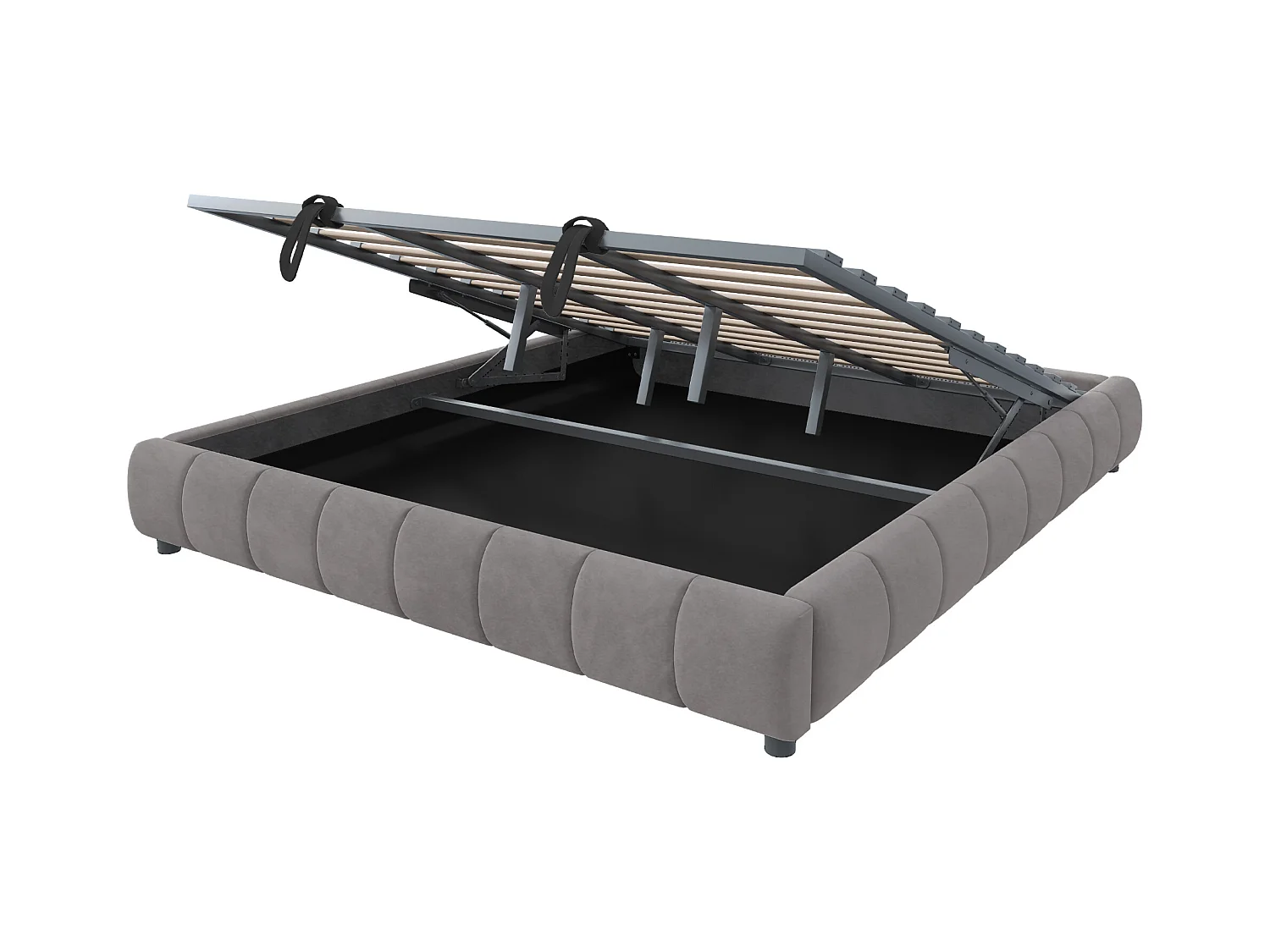 Gepolstertes Bett für Erwachsene 180 x 200 cm, ohne Kopfteil, mit LED-Streifen (einfarbig), Lattenrost mit hydraulischer Federung, grau