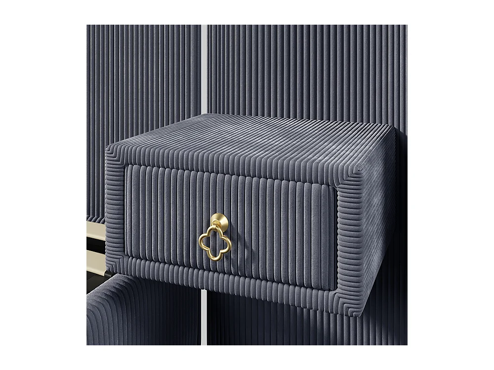 Lit double pour adultes 180 x 200 cm, avec bande LED, système hydraulique, 2 tiroirs, ports USB + Type-C, revêtement en velours,gris