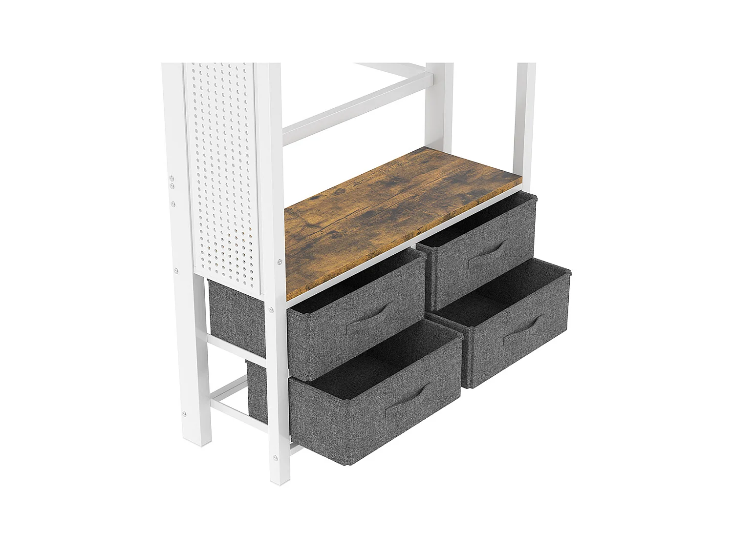 Lit mezzanine 90 x 200 cm, structure en fer, avec tringle à linge, étagères, tiroirs, prises USB + Type-C, bande LED,blanc