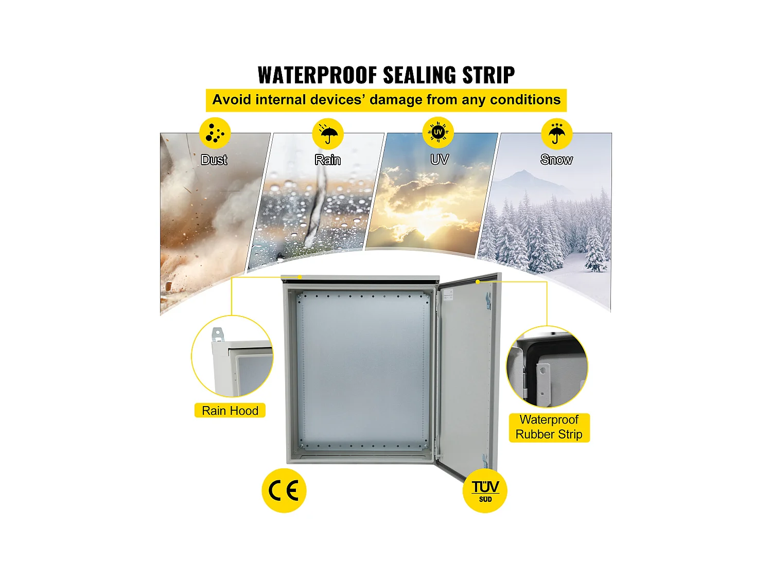 Boîtier Électrique en Acier SucceBuy, NEMA 4 Extérieur 61 x 61 x 30,4 cm, UL, Bboîte de Jonction à Charnière au Carbone Laminé à Froid avec Capot de Pluie