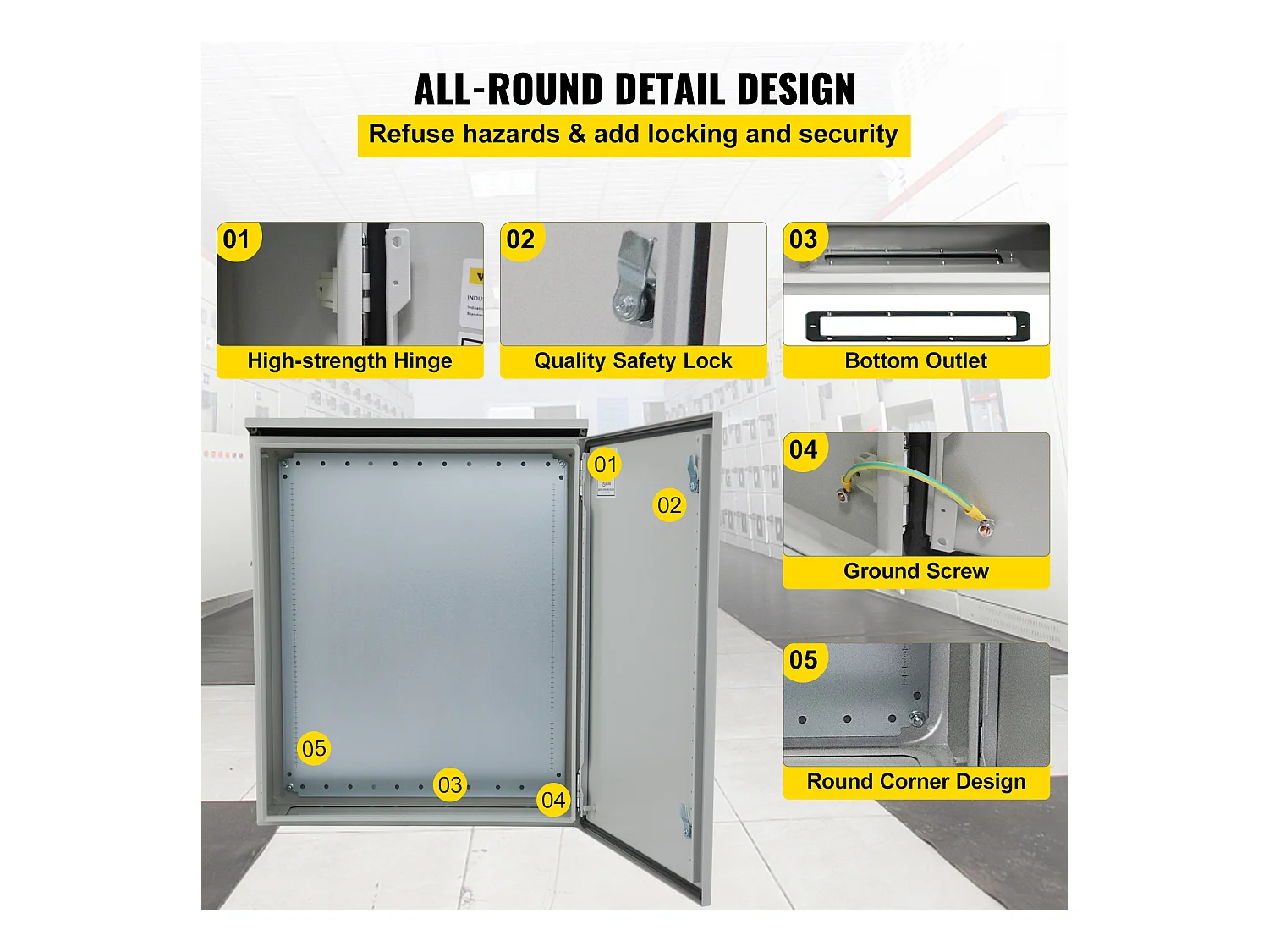 Boîtier Électrique en Acier SucceBuy, NEMA 4 Extérieur 61 x 61 x 30,4 cm, UL, Bboîte de Jonction à Charnière au Carbone Laminé à Froid avec Capot de Pluie