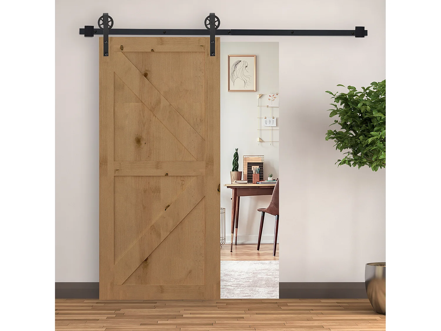 Binario per porta scorrevole con kit di accessori per montaggio